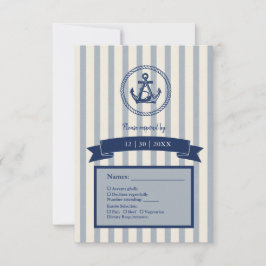 Cartão RSVP âncora azul listra casamento marítimo destino