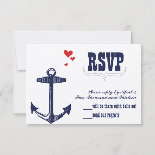 Cartão RSVP Âncora marinho Náutica com Toque de Casamento Verm