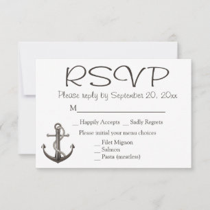 Cartão RSVP Âncora Marrom e Branco para Festa de Casamento RSV