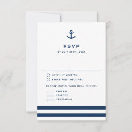 Cartão RSVP Âncora Náutica Azul Moderno Casamento
