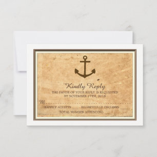 Cartão RSVP Ancoragem Náutica Frame Vintage Paper Casamento RS