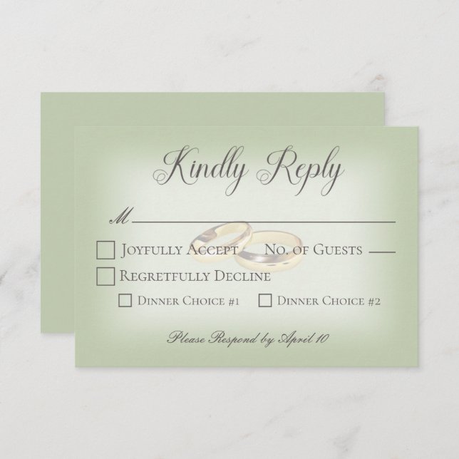 Cartão RSVP Anéis de Casamento Dourado no Casamento Sage (Frente/Verso)