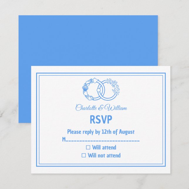 Cartão RSVP Anéis Entrelaçados Minimal Costeiros (Frente/Verso)