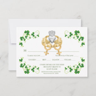 Cartão RSVP Anel Claddagh Irlandês Feminino Feminino e Trevos 