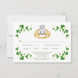 Cartão RSVP Anel Claddagh Irlandês Tradicional e Trevos de Trê