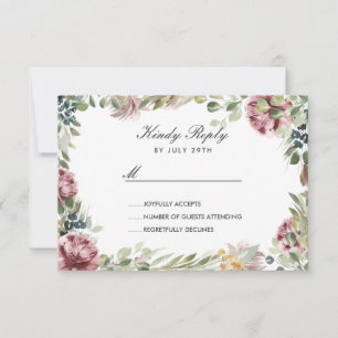 Cartão RSVP Anêmona Blush Flores cor-de-rosa estrutura Casame