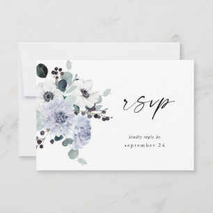 Cartão RSVP Anemone & Eucalyptus Winter White Floral w Refeiçã