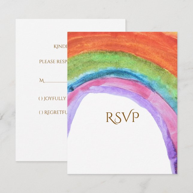 Cartão RSVP Aniversário Autêntico das Cores do Arco-íris com A (Frente/Verso)