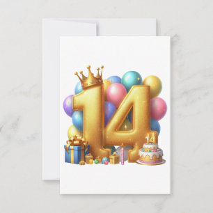 Cartão RSVP Aniversário de 14 anos de ouro