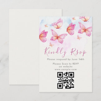 Cartão RSVP Aniversário de 1 ano da Menina Borboleta Aquarela