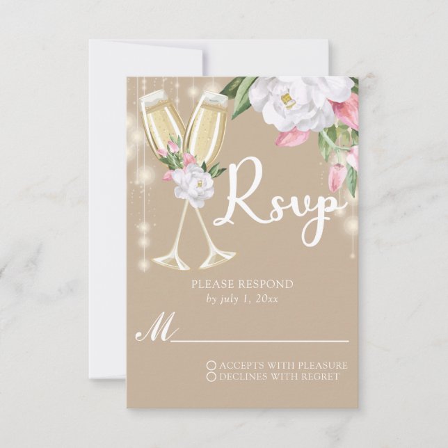 Cartão RSVP Aniversário de 30 anos Floral de Champanhe Verde L (Frente)