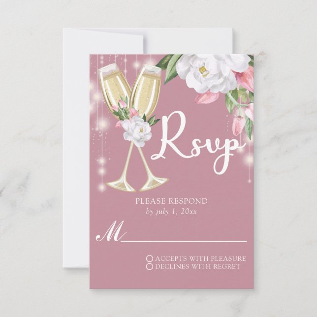 Cartão RSVP Aniversário de 30 anos Floral de Luxury Champagne (Frente)