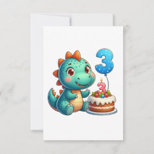 Cartão RSVP Aniversário de 3 anos do Dino