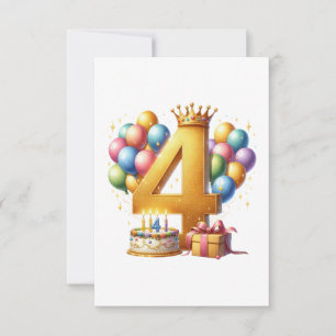 Cartão RSVP Aniversário de 4 anos dourado