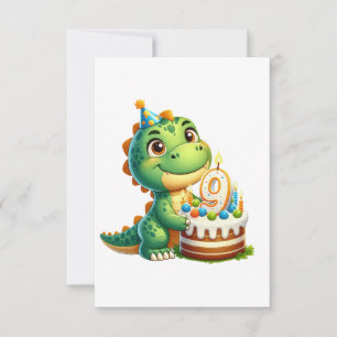 Cartão RSVP Aniversário de 9 anos do Dino