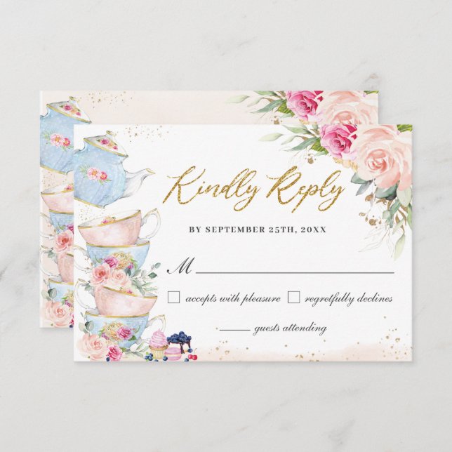 Cartão RSVP Aniversário do Chá de panela do Partido do Alto Te (Frente/Verso)