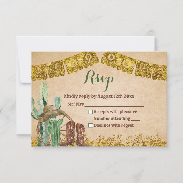 Cartão RSVP Aniversário Russo do Texas Cowboy do Sudoeste (Frente)