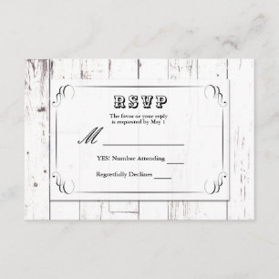 Cartão RSVP Antigo Branco Shabby Chic de Madeira Celebração de