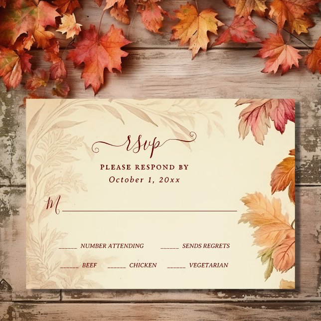 Cartão RSVP Apaixonado Belo Casamento outono das Folhas de out (Front - Fall in Love Beautiful Autumn Leaves Fall Wedding RSVP Card)