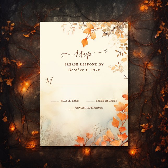 Cartão RSVP Apaixonado Belo Casamento outono das Folhas de out (Front - Fall in Love Beautiful Autumn Leaves Fall Wedding RSVP Card)