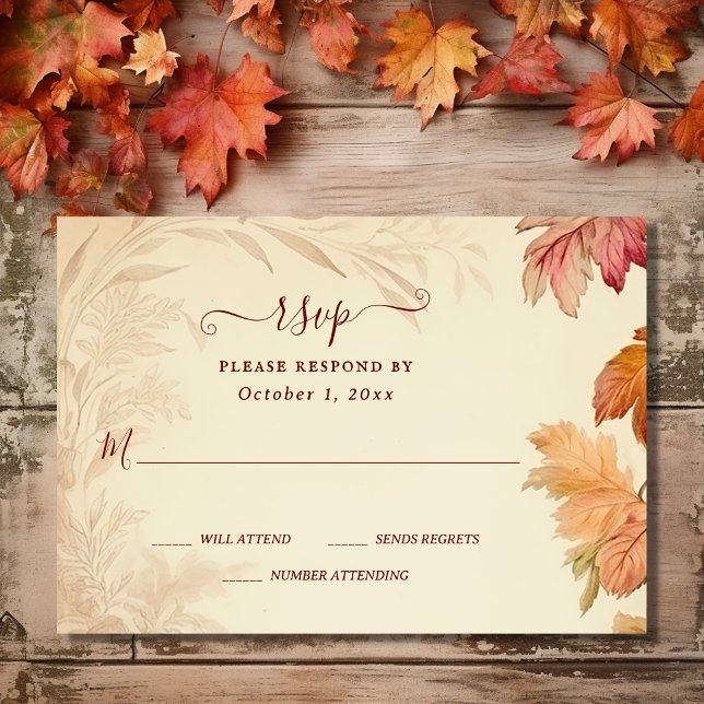 Cartão RSVP Apaixonado Belo Casamento outono das Folhas de out (Front - Fall in Love Beautiful Autumn Leaves Fall Wedding RSVP Card)