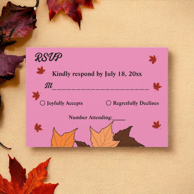 Cartão RSVP Apaixonado por Casamento outono Elegante de Folhas (Criador carregado)