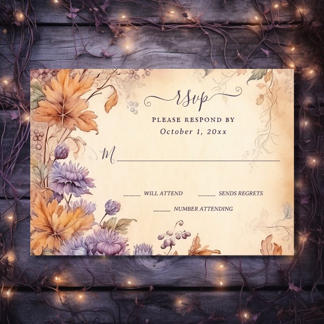 Cartão RSVP Apaixonar Belo Casamento outono das Flores de Outo (Front - Fall in Love Beautiful Autumn Flowers Fall Wedding RSVP Card)