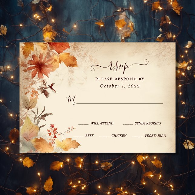 Cartão RSVP Apaixonar Belo Casamento outono das Flores de Outo (Front - Fall in Love Beautiful Autumn Flowers Fall Wedding RSVP Card)