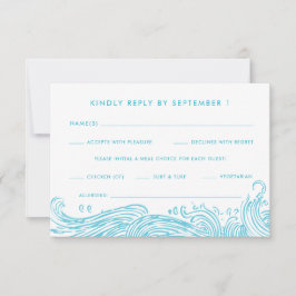 Cartão RSVP Aqua Blue Ocean Waves Meal Options Beach Weding