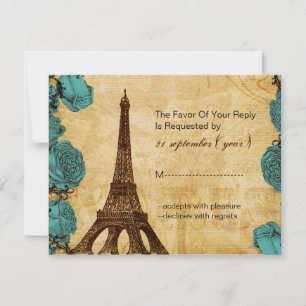 Cartão RSVP aqua vintage eiffel torre Paris nupa