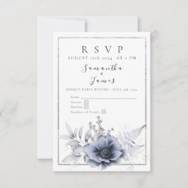 Cartão RSVP Aquarela Azul Empoeirado Floral Boêmio 