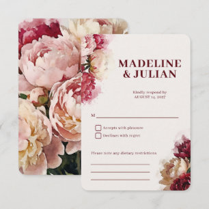 Cartão RSVP Aquarela Blooms Casamento Romântico de Peônia