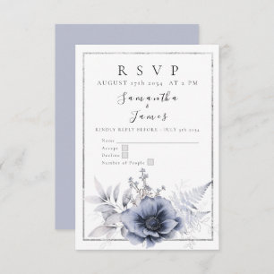 Cartão RSVP Aquarela Dusty Blue Bohemian Floral