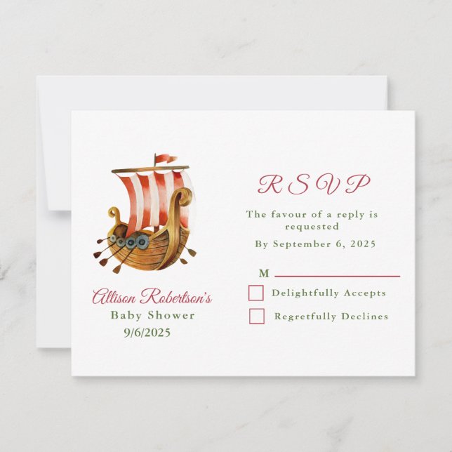 Cartão RSVP Aquarela É um Chá de fraldas do partido Boy Viking (Frente)