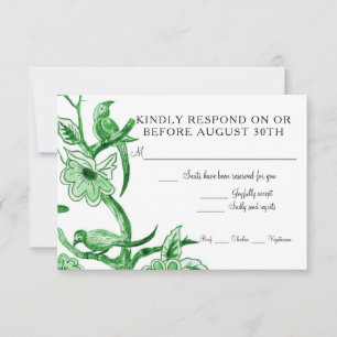 Cartão RSVP Aquarela Floral Asiática em Azul Chinoiserie