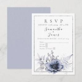 Cartão RSVP Aquarela Floral Boêmio Azul Poeira