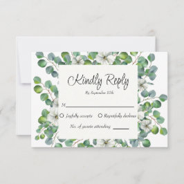 Cartão RSVP Aquarela Floral Eucalipto Verde Casamento