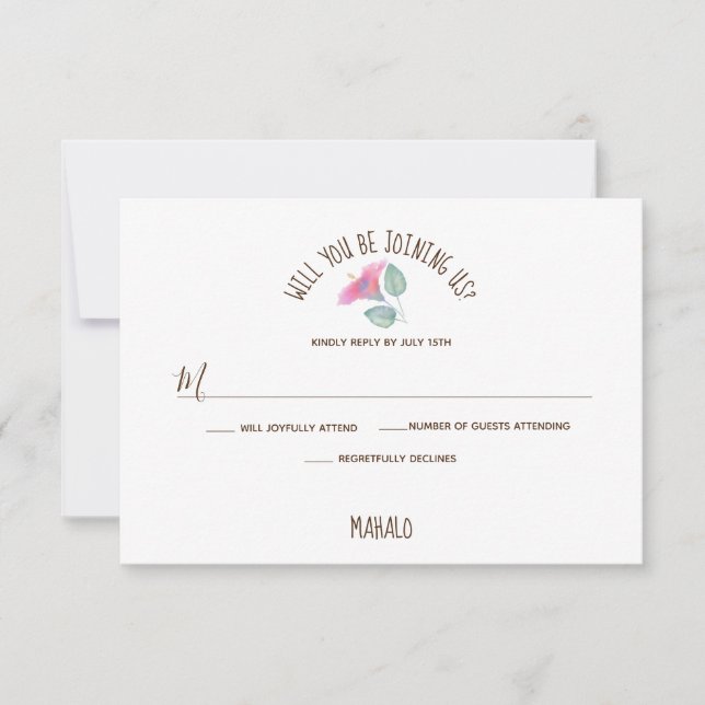 Cartão RSVP Aquarela Hibisco Casamento Maui (Frente)