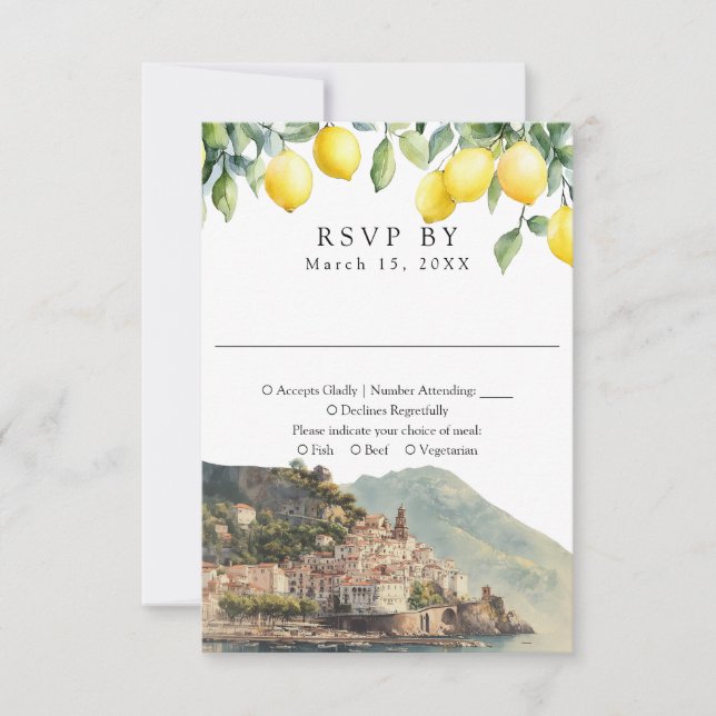 Cartão RSVP Aquarela Limões Costa Amalfi Itália Casamento (Frente)