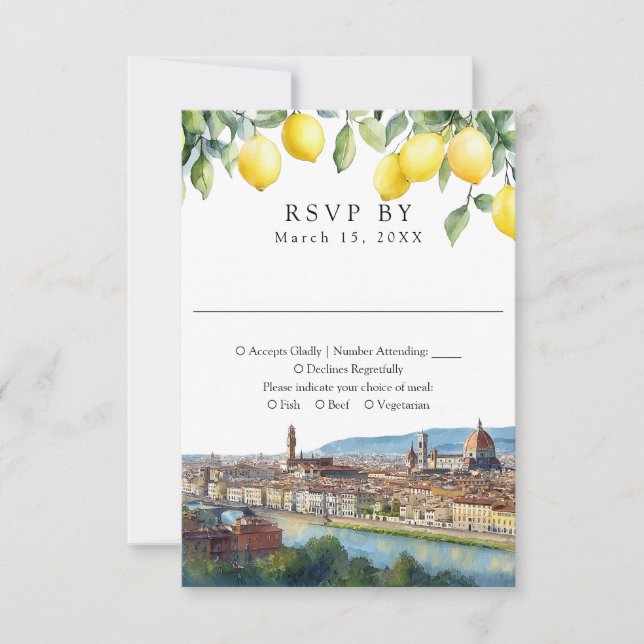 Cartão RSVP Aquarela Limões Florença Toscana Itália Casamento (Frente)