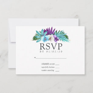 Cartão RSVP Aquarela Orquídeas Tropicais Casamento Geométrico