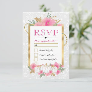 Cartão RSVP Aquarela Outono Rosa & Dourado Floral Abóbora Casa