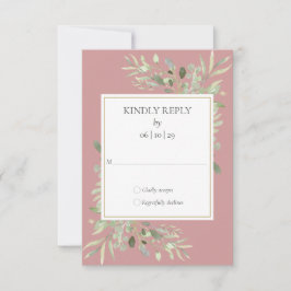 Cartão RSVP Aquarela Rosa Empoeirada Folhagem Dourada
