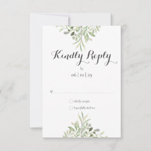 Cartão RSVP Aquarela Verde Elegante Casamento Script
