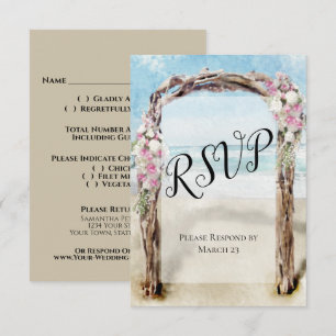 Cartão RSVP Arca de Casamento de Praia de Watercolor com Rosas