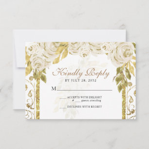 Cartão RSVP Arca Dourada de Ivory Floral Quinceañera