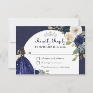 Cartão RSVP Arca Floral marinho Quinceañera Princess