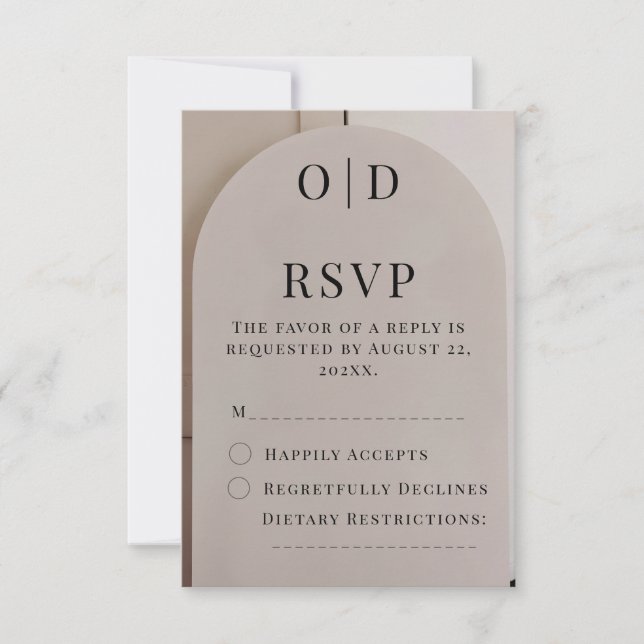 Cartão RSVP Arch Neutral Luxe Wedding  (Frente)