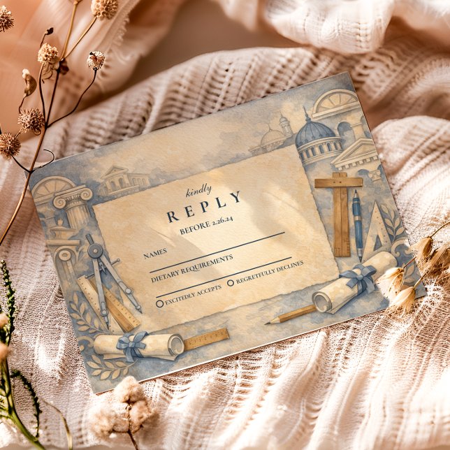 Cartão RSVP Architect Graduation Blueprint Design (Criador carregado)