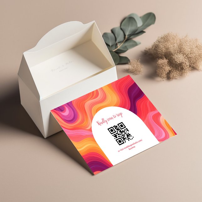 Cartão RSVP Arco de Casamento Groovy Retro Rosa e Laranja (Criador carregado)